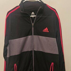 Mens ADIDAS Red Black Gray 3 Stripe Classic Track Mock Neck Zip Up Jacket XL